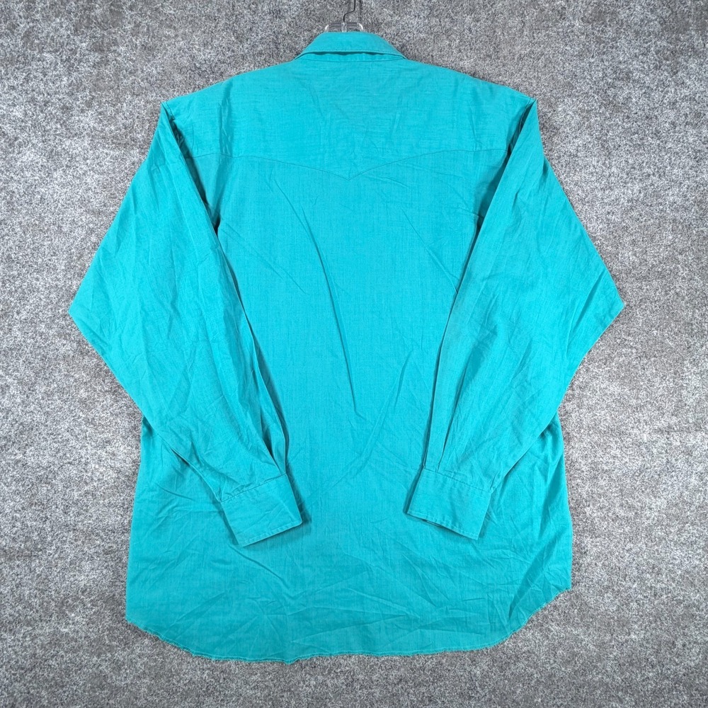 Vintage 90s Rustler Western Shirts Mens XL Tall Teal Pop Preppy Pearl Snap Roper - Picture 2 of 16